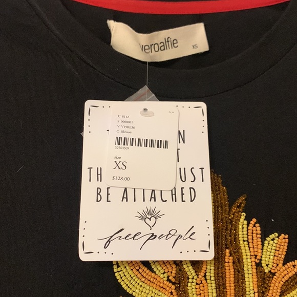 nwt free people embellished black tee - Picture 4 of 4